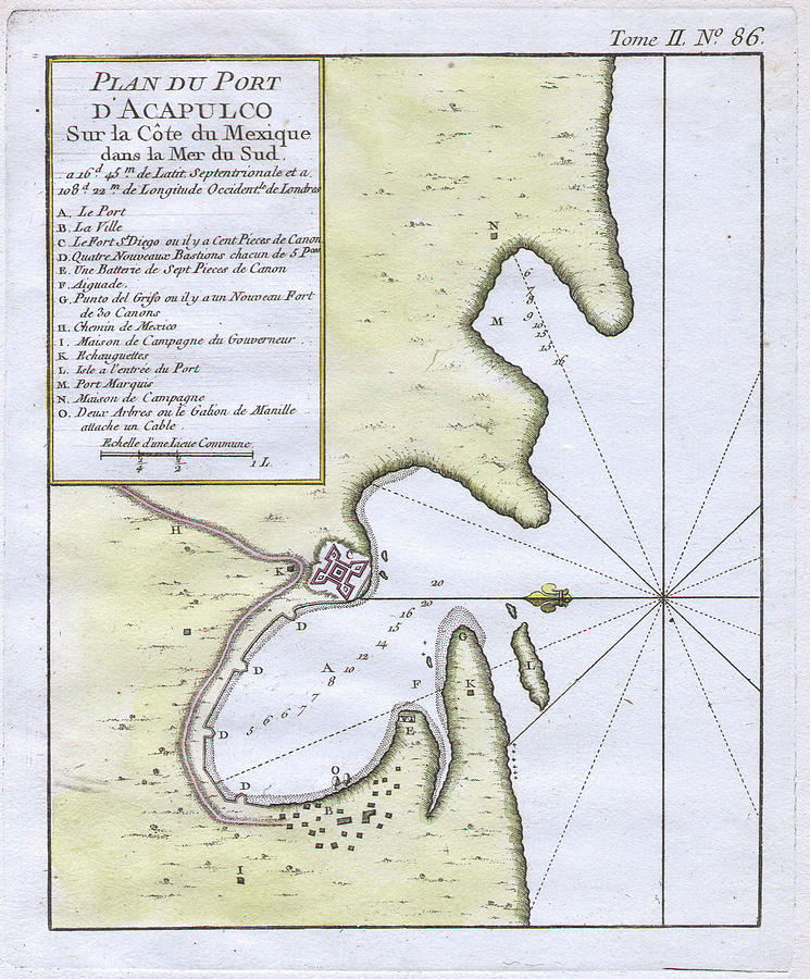 Vintage Map of Acapulco Mexico 1764 Drawing by CartographyAssociates