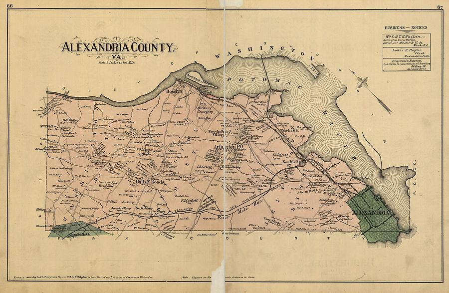 Vintage Map of Alexandria County Virginia - 1878 Drawing by CartographyAssociates