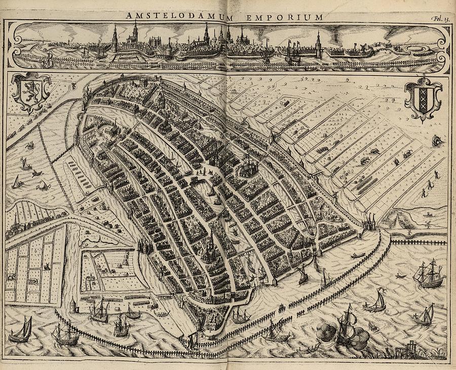Vintage Map Of Amsterdam - 1614 Drawing
