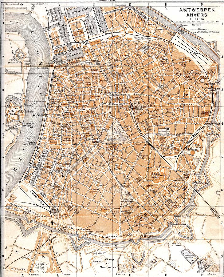 Vintage Map of Antwerp Belgium Drawing by CartographyAssociates | Fine ...