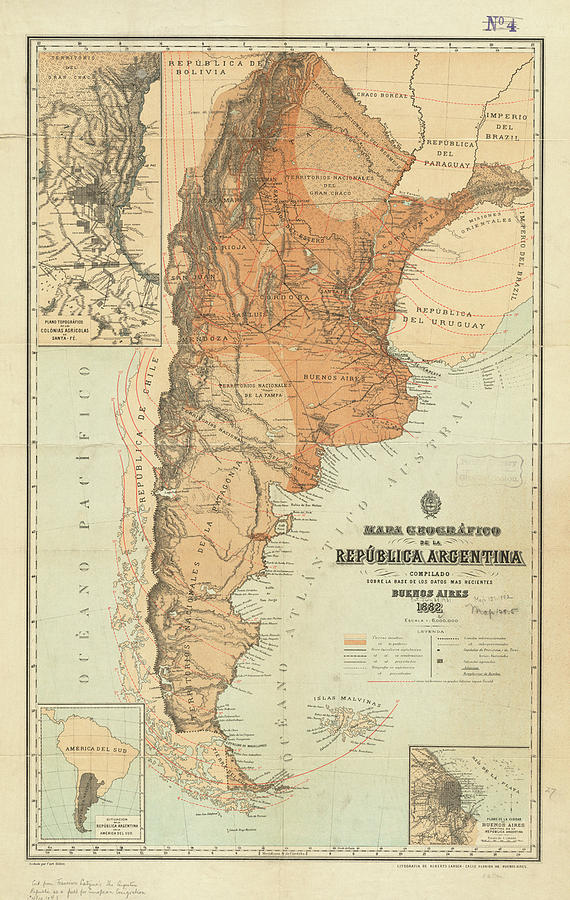 Vintage Map of Argentina 1882 Drawing by CartographyAssociates Pixels