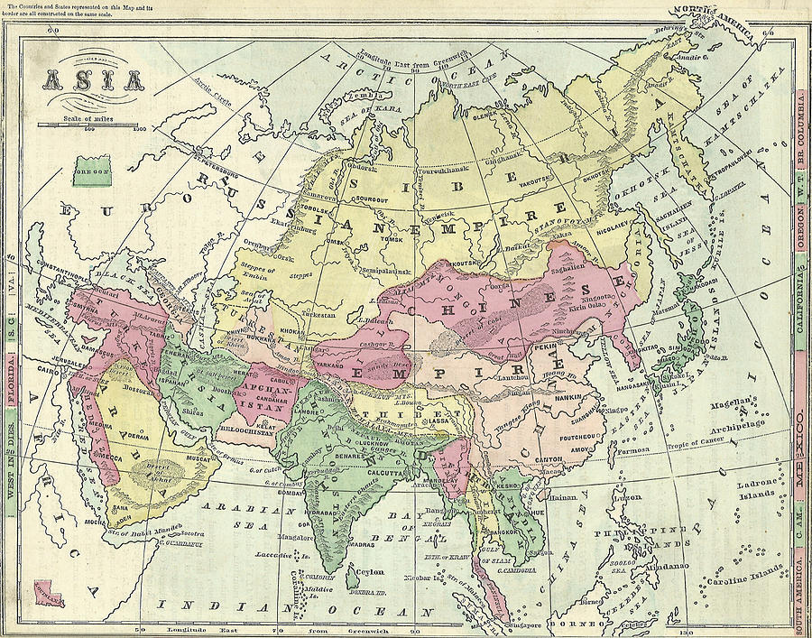 Vintage Map Of Asia - 1872 Drawing