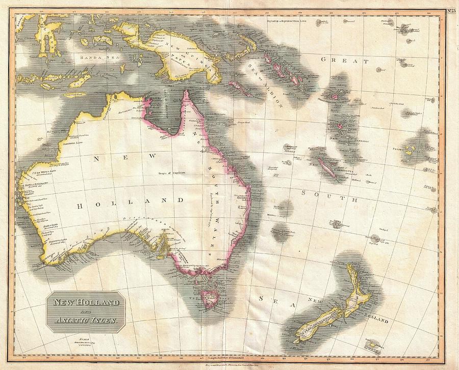 Vintage Map Of Australia - 1814 Drawing