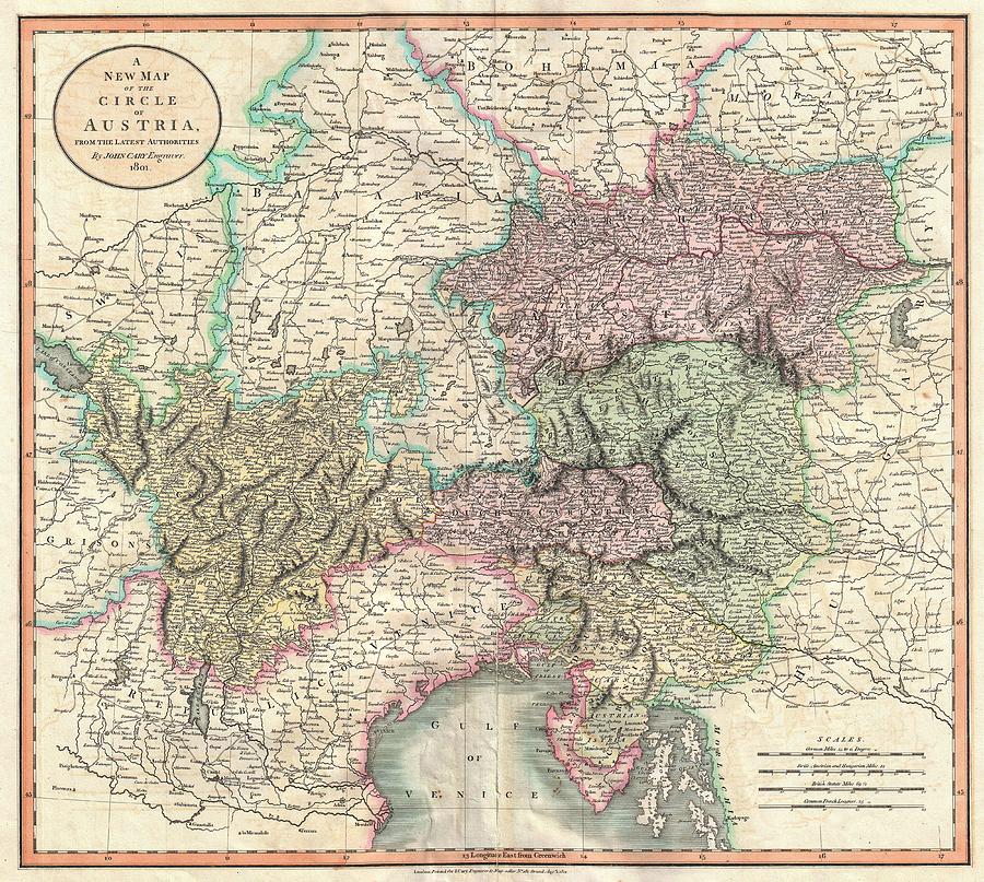 Vintage Map Of Austria - 1801 Drawing