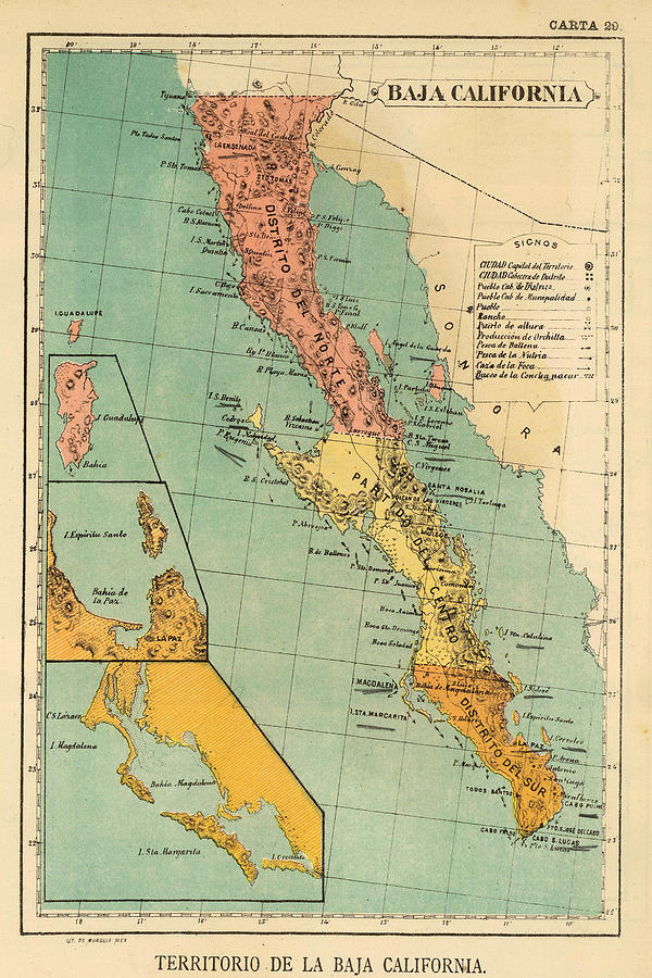 Baja California Drawing - Vintage Map of Baja California  by CartographyAssociates