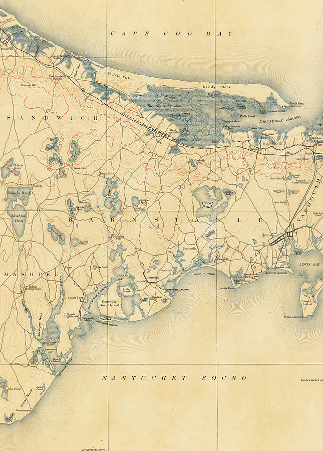 Vintage Map of Barnstable Massachusetts - 1893 Drawing by ...