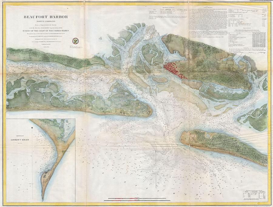 Vintage Map of Beaufort Harbor SC - 1857 Drawing by ...