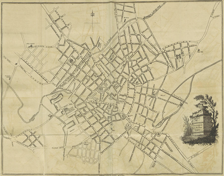 Vintage Map Of Birmingham England - 1809 Drawing