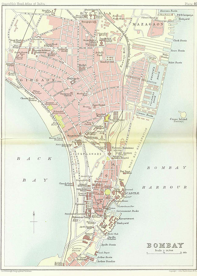 Vintage Map Of Bombay India - 1893 Drawing