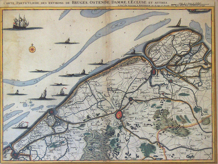 Vintage Map Of Bruges Belgium - 17th Century Drawing