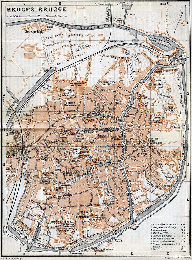Vintage Map of Bruges  Drawing by CartographyAssociates