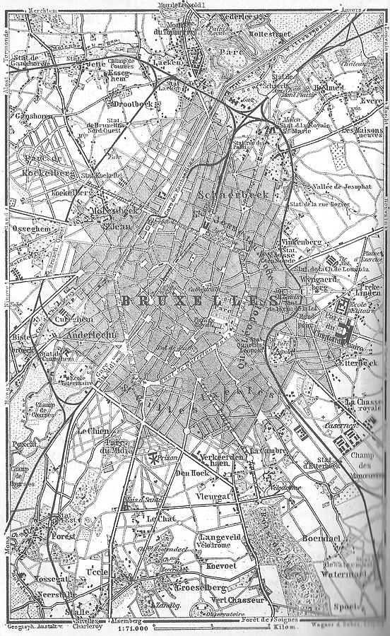 Vintage Map Of Brussels Belgium - 1905 Drawing