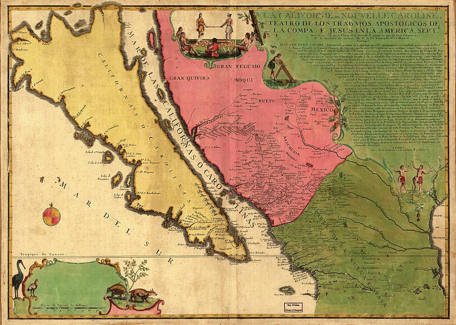 Vintage Map of California - 1720 Drawing by CartographyAssociates