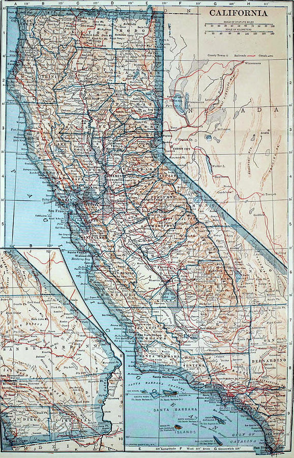 Vintage Map Of California - 1921 Drawing