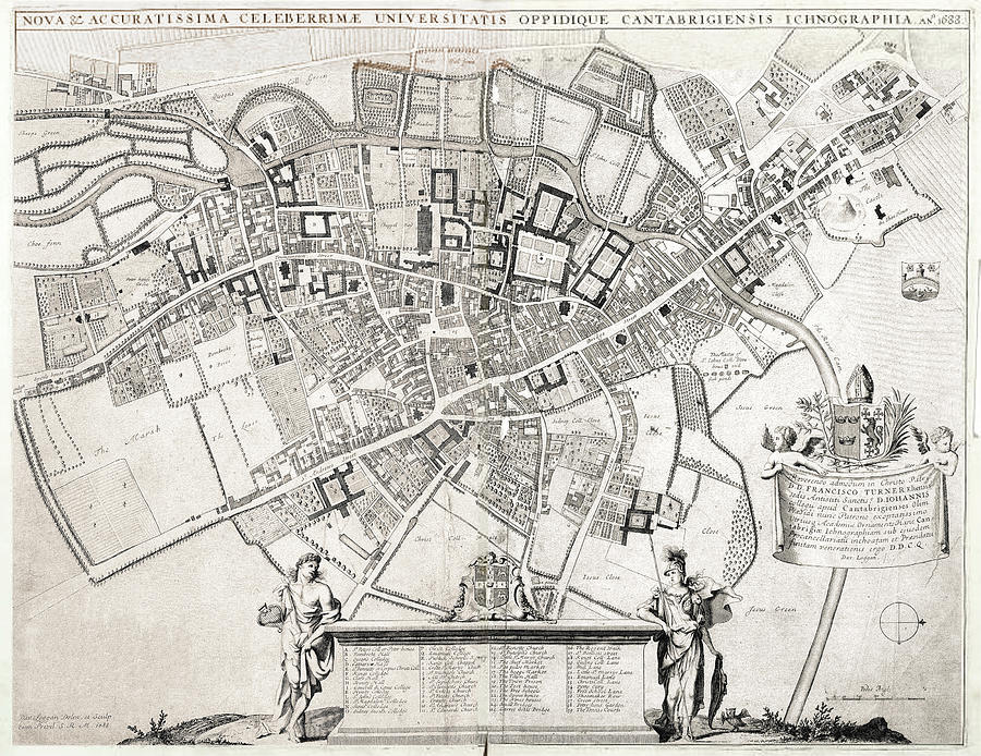Vintage Map Of Cambridge England - 1690 Drawing