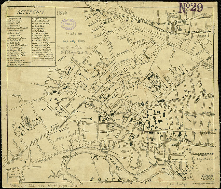 Vintage Map of Cambridge Massachusetts - 1880 Drawing by ...