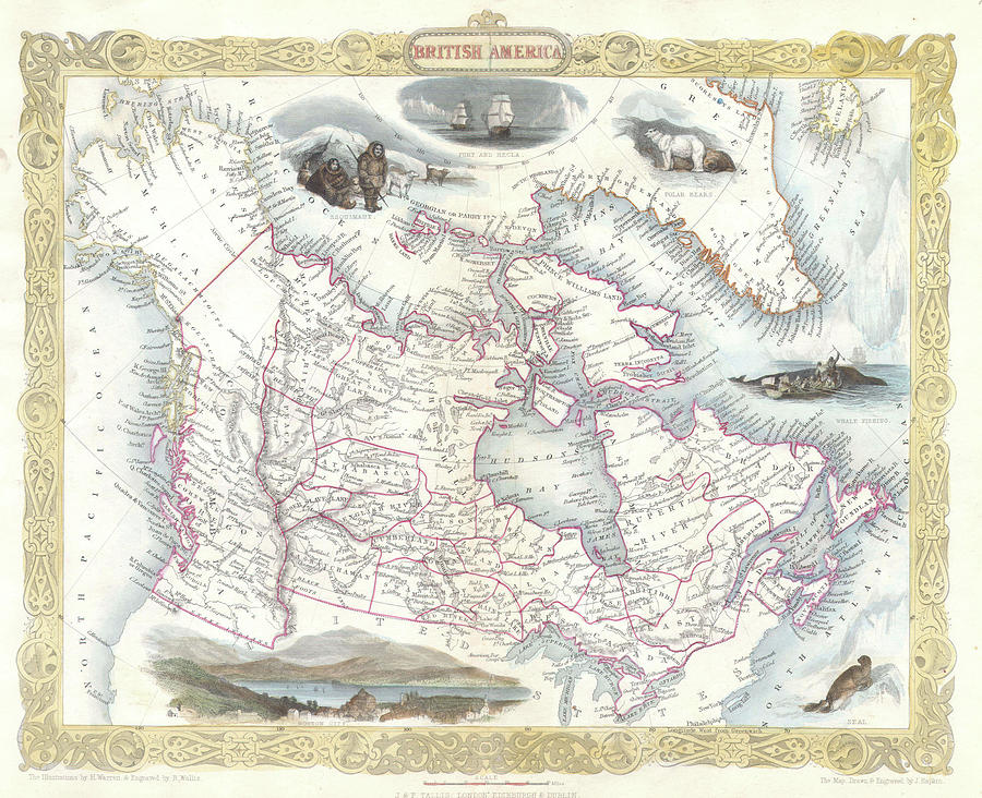 Vintage Map Of Canada - 1849 Drawing