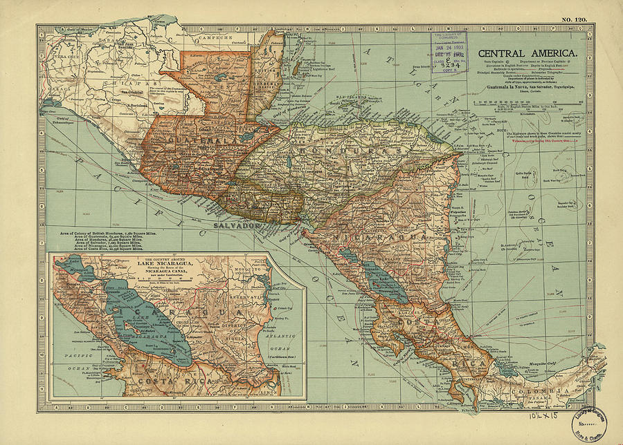 Vintage Map Of Central America - 1902 Drawing