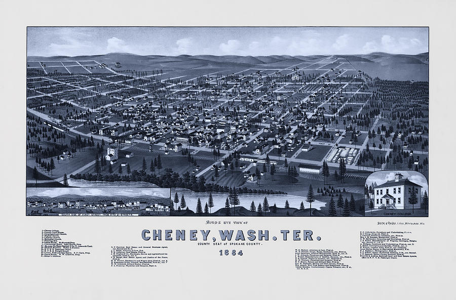Vintage Map of Cheney Washington - Cool tone Photograph by Mark Kiver