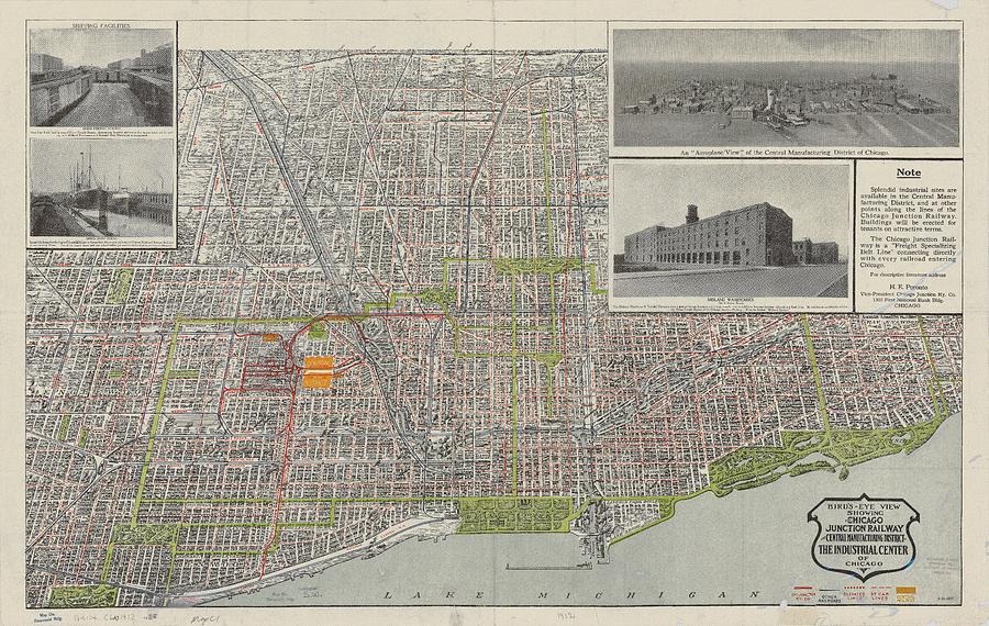Vintage Map Of Chicago - 1912 Drawing