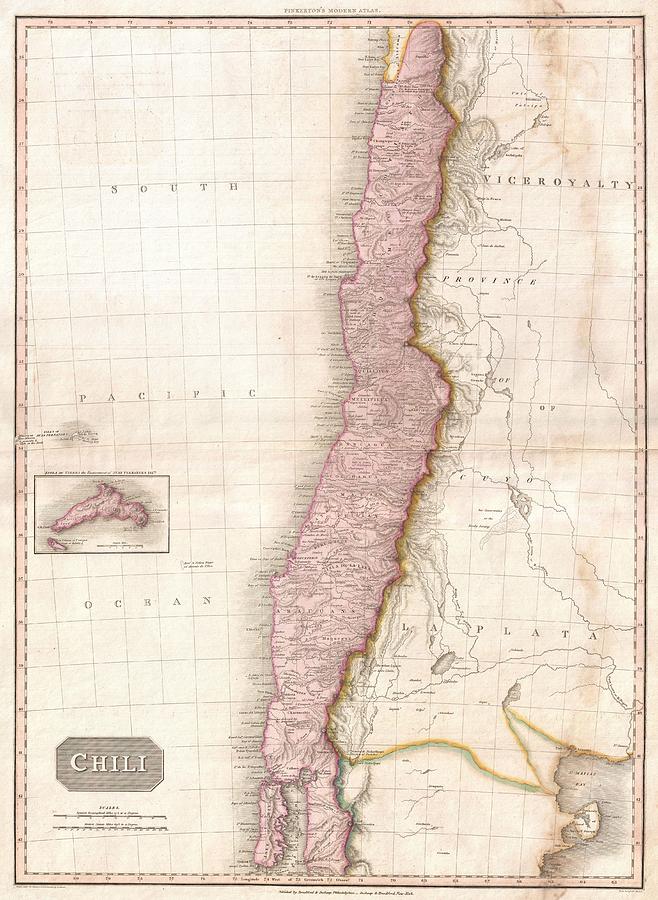Vintage Map Of Chile - 1818 Drawing