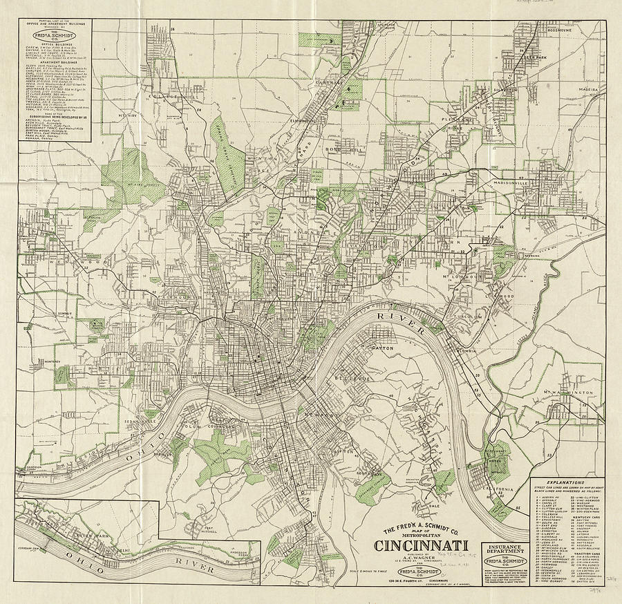 Vintage Map Of Cincinnati Ohio - 1915 Drawing