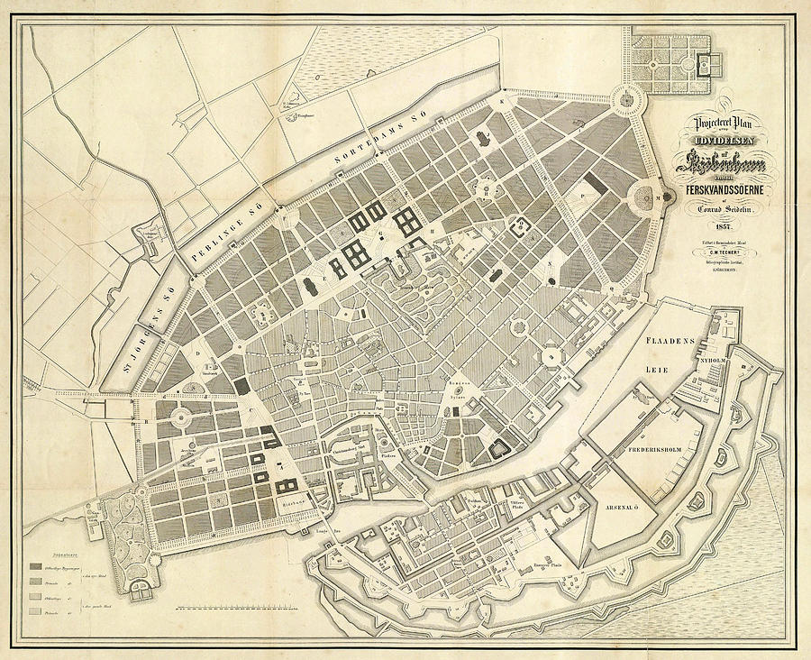 Vintage Map Of Copenhagen Denmark Expansions Drawing