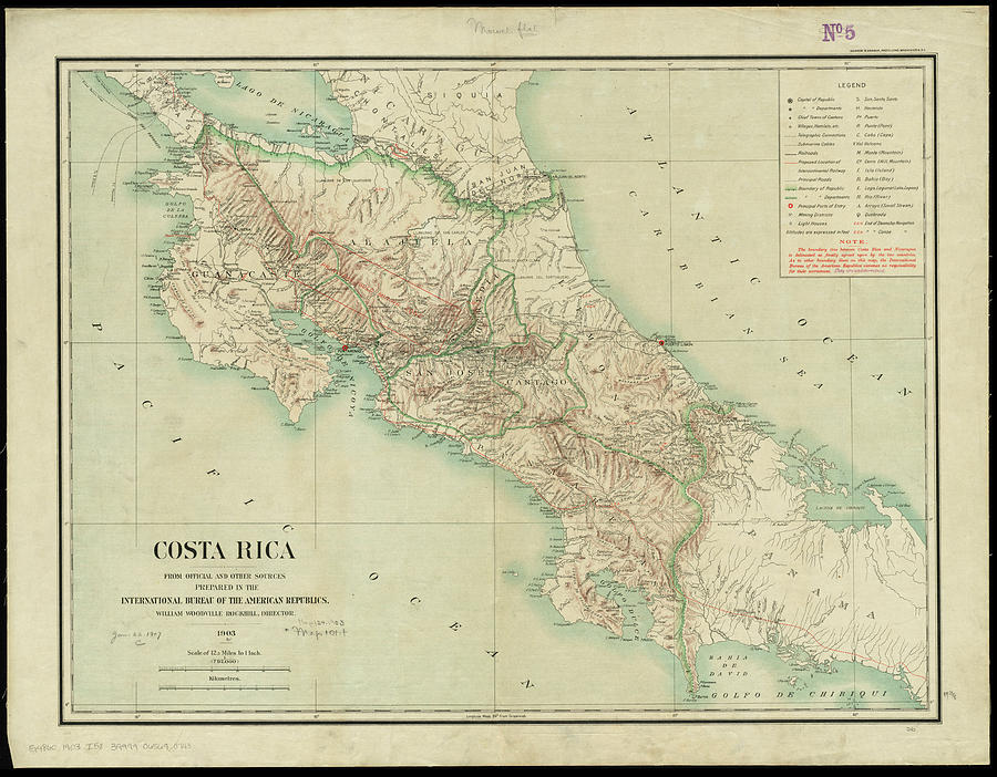 Vintage Map Of Costa Rica - 1903 Drawing