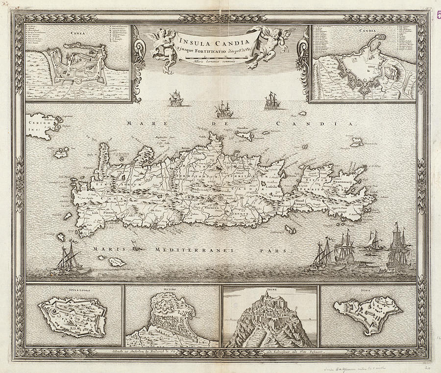Vintage Map Of Crete Greece - 1680 Drawing