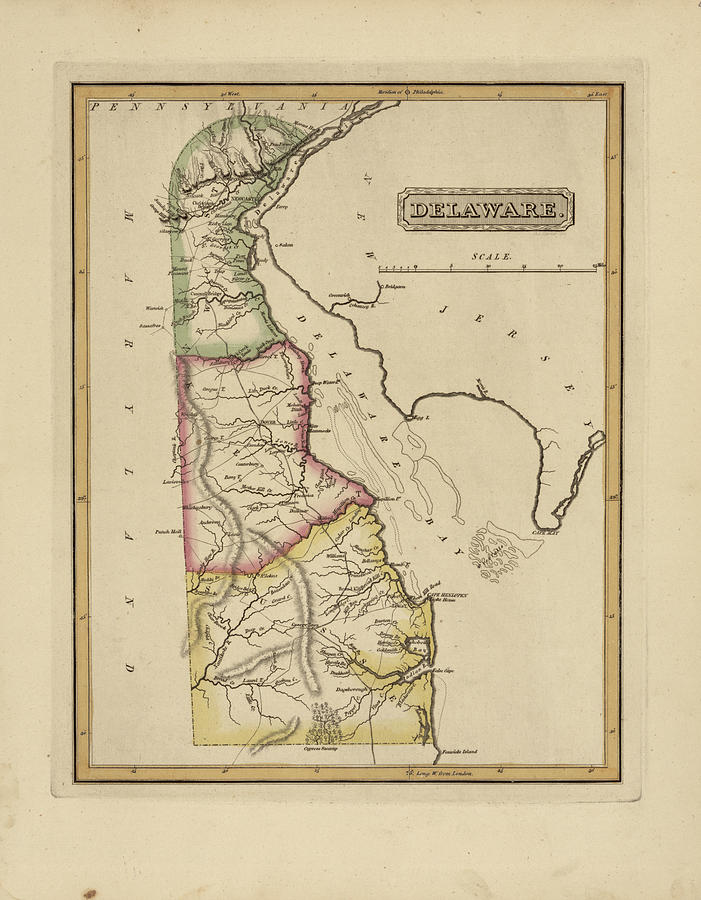 Antique Map of Delaware Painting by Fielding Lucas - Fine Art America