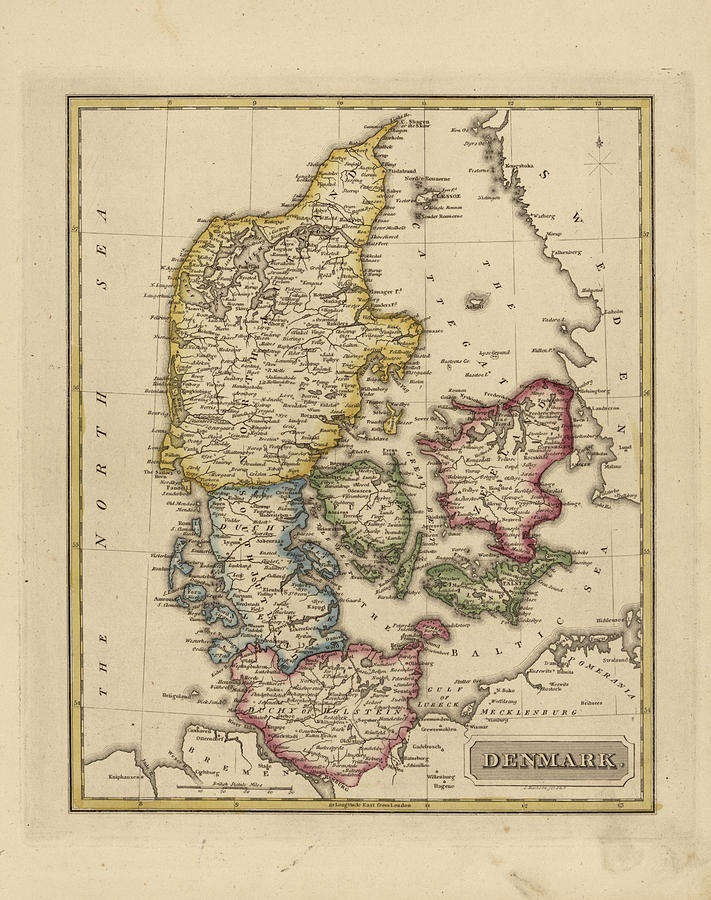 Map Painting - Antique Map of Denmark by Fielding Lucas