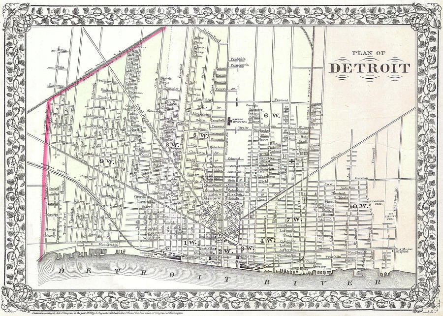 Vintage Map of Detroit Michigan - 1872 Drawing by CartographyAssociates