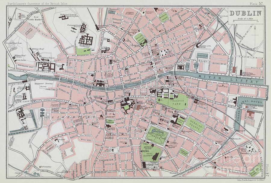 Vintage Map of Dublin from 1901 Drawing by English School