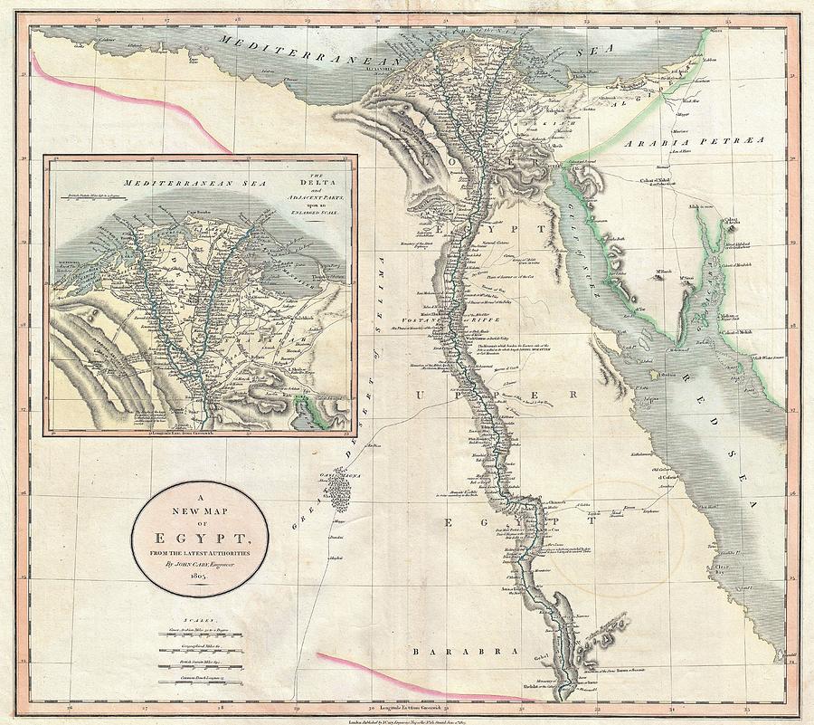 Vintage Map Of Egypt - 1805 Drawing