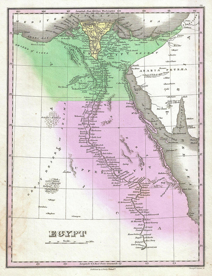 Vintage Map Of Egypt - 1827 Drawing