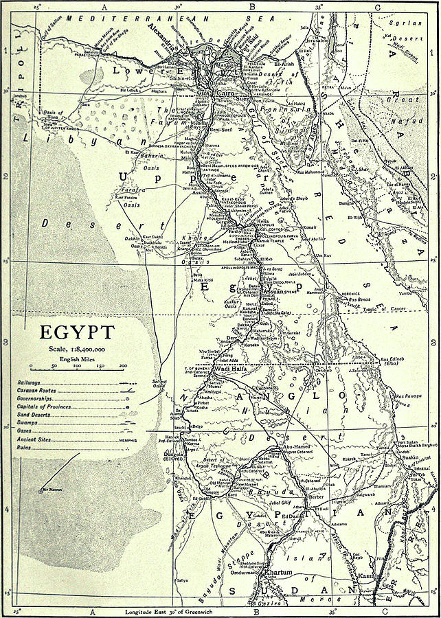 Vintage Map Of Egypt - 1911 Drawing