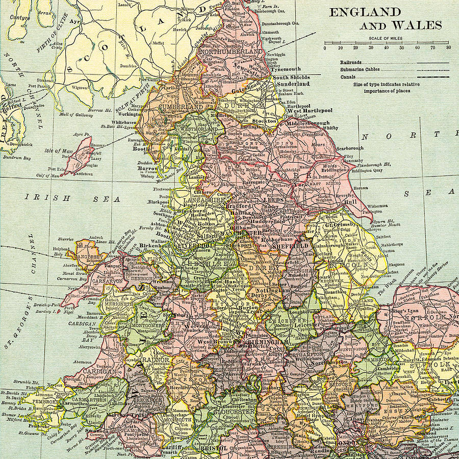 Vintage Map of England and Wales  Photograph by Digital Art Cafe