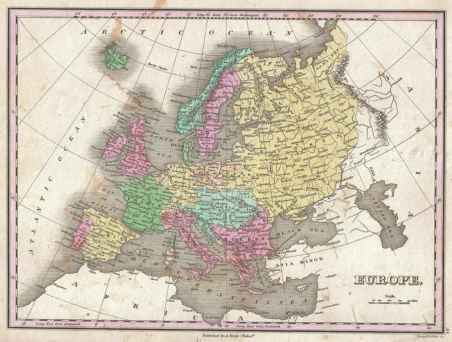 Vintage Map Of Europe - 1827 Drawing