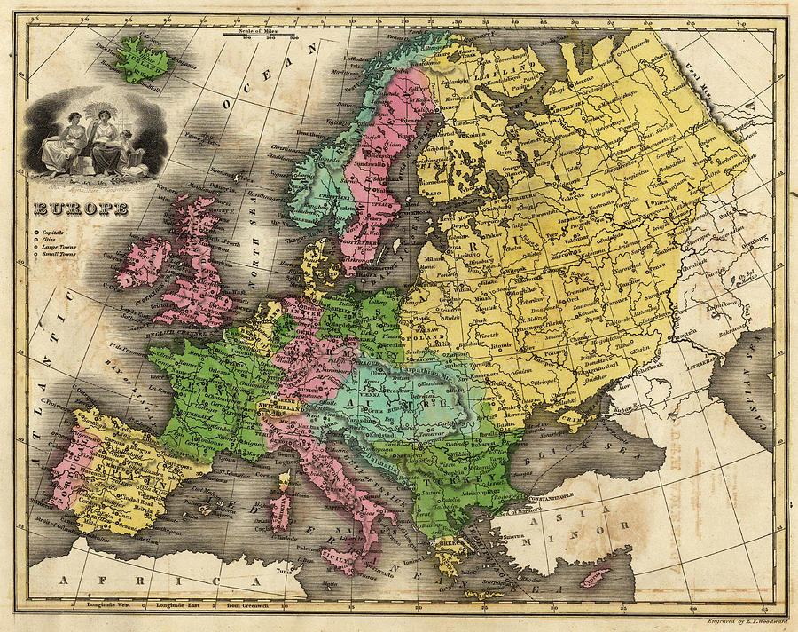 Vintage Map Of Europe 1842 Drawing By Cartographyassociates