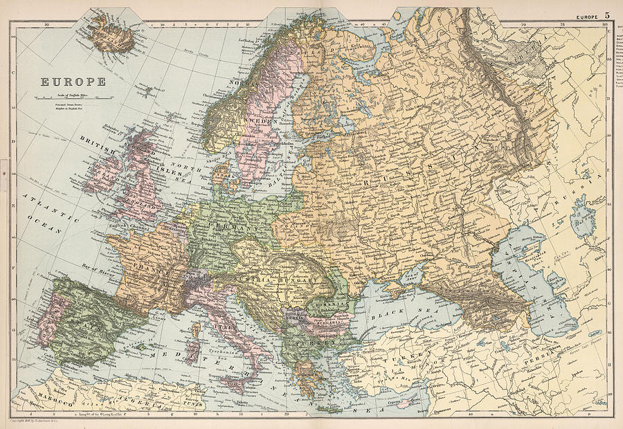 Vintage Map of Europe - 1892 Drawing by CartographyAssociates - Pixels