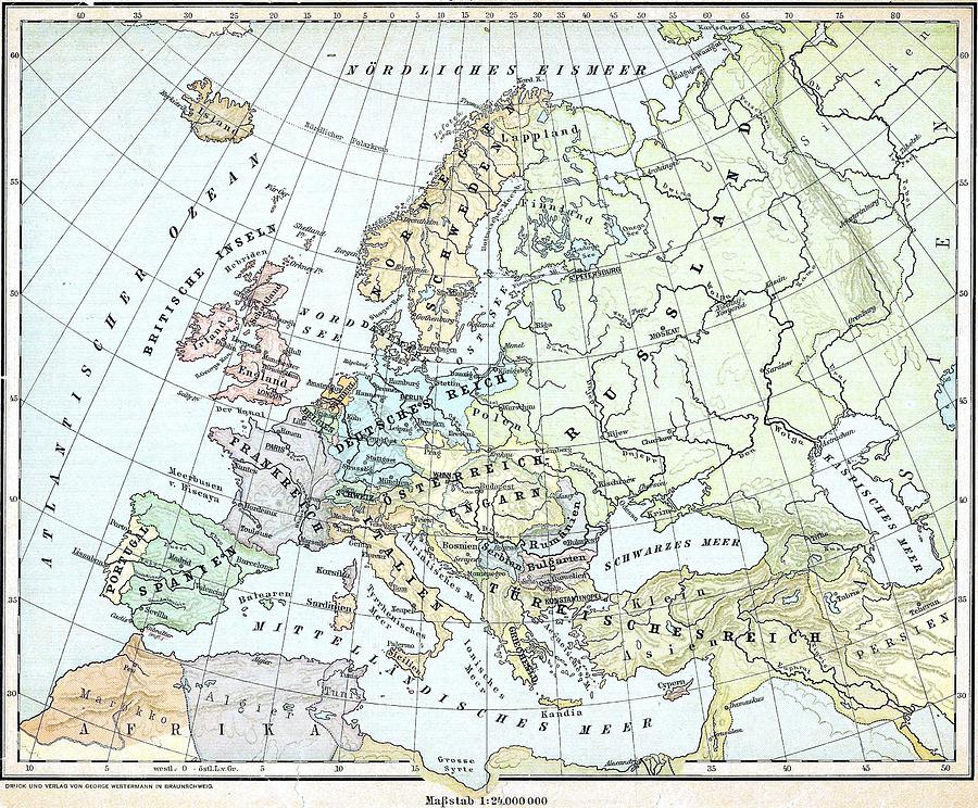 Vintage Map of Europe - 1899 Drawing by CartographyAssociates - Pixels