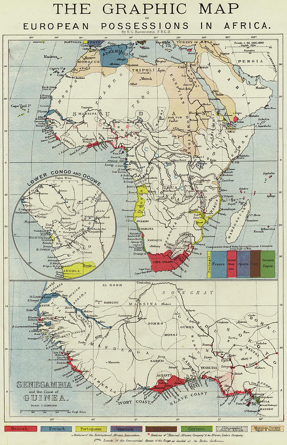 Vintage Map Of European Possessions In Africa Drawing By English School