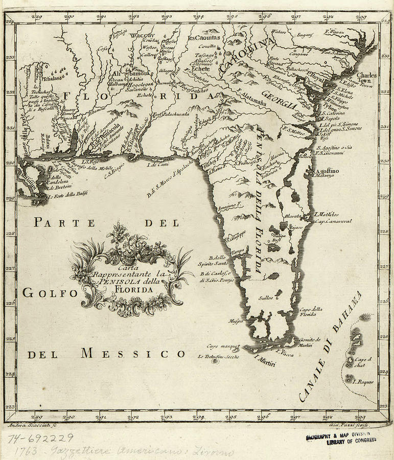 Vintage Map Of Florida - 1763 Drawing