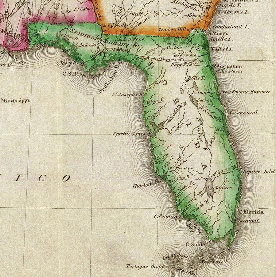 Vintage Map Of Florida - 1822 Drawing