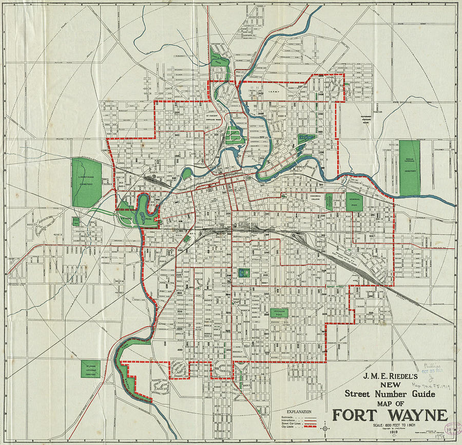 Vintage Map Of Fort Wayne Indiana - 1919 Drawing