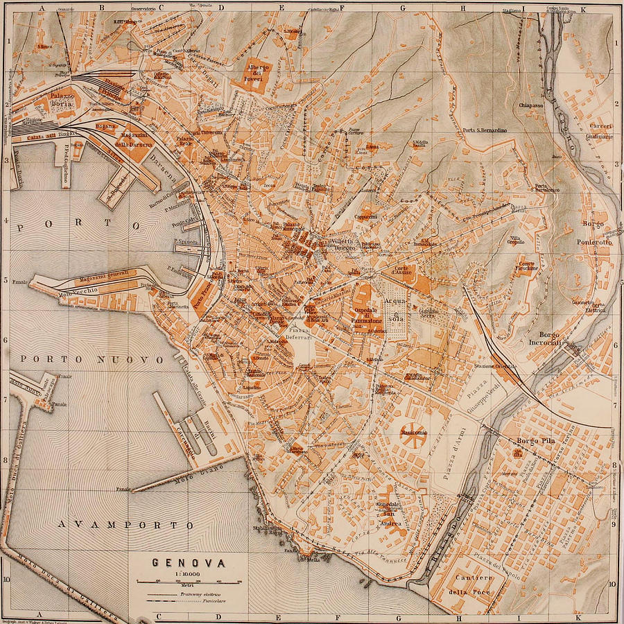 Genoa Drawing - Vintage Map of Genoa Italy - 1906 by CartographyAssociates
