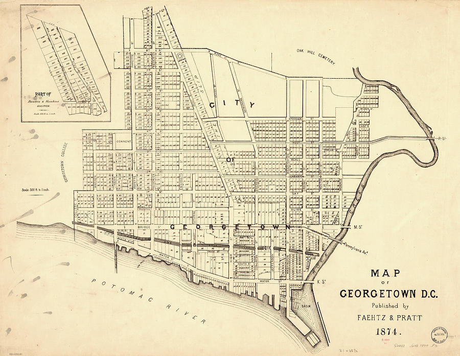 Vintage Map Of Georgetown - Washington Dc - 1876 Drawing