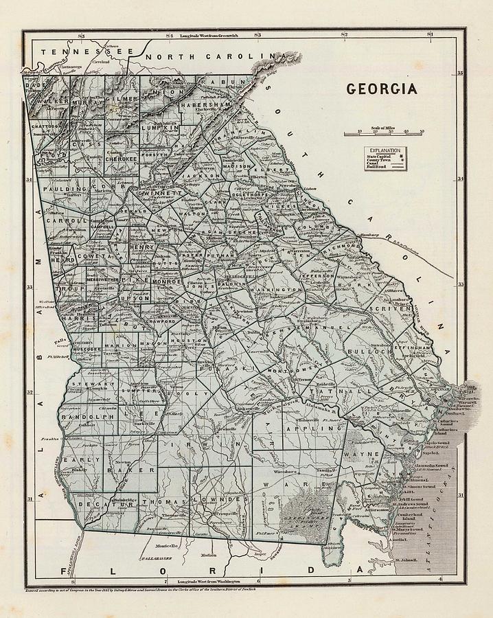 Vintage Map of 1845 Drawing by CartographyAssociates Fine