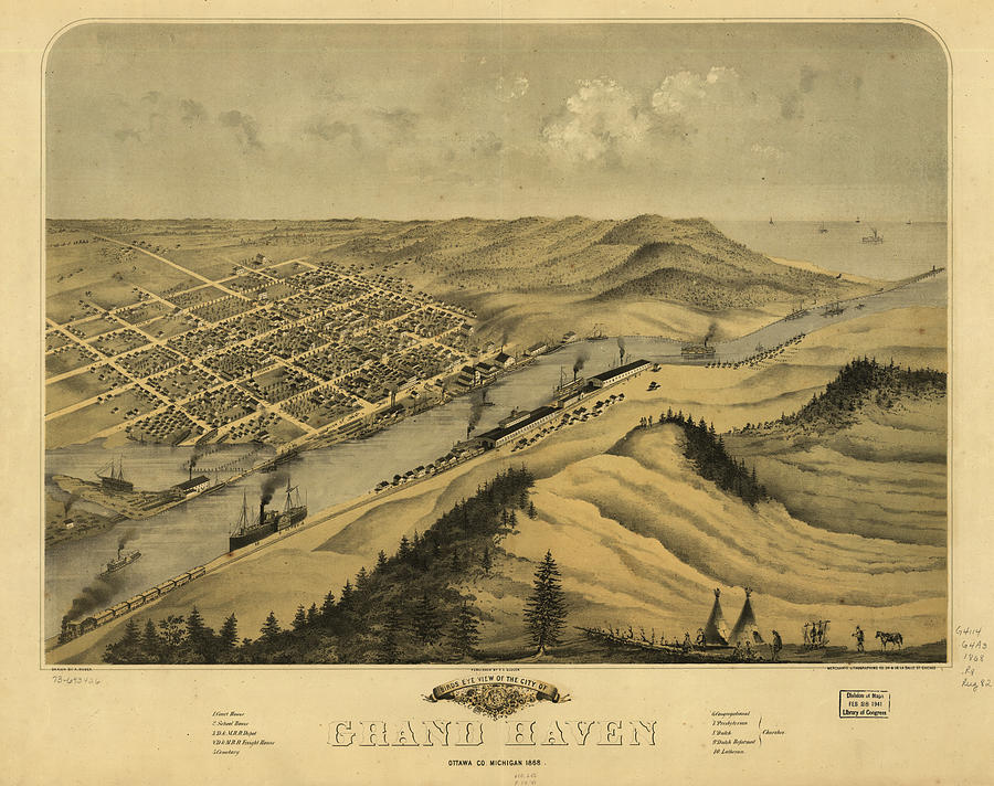 Vintage Map of Grand Haven MI - 1868 Drawing by CartographyAssociates ...