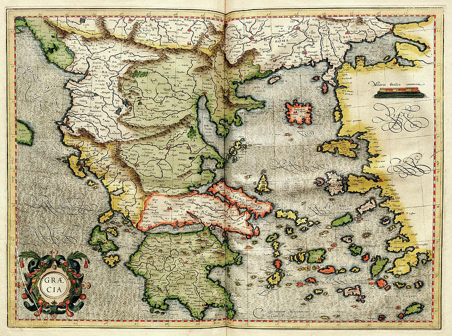 Vintage Map Of Greece Vintage Map of Greece   1596 Drawing by CartographyAssociates